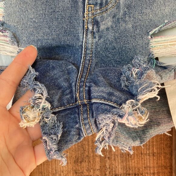 KanCan Pastel/rainbow Thread High Rise Distressed Cotton Frayed Hem Denim Shorts - Picture 6 of 16